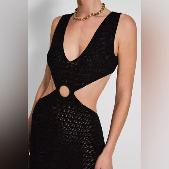 Devon Windsor Sonya Knit Midi Black Dress Crochet Size XS - Picture 7 of 14